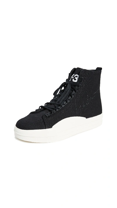Shop Y-3 Yuben Mid Sneakers In Black/black/white