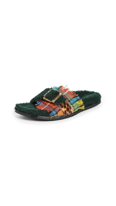 Shop Avec Modération Kitzbuhel Open Toe Sandals In Green/plaid