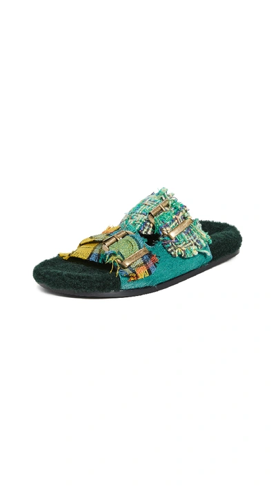 Shop Avec Modération Vail Double Band Sandals In Green/plaid