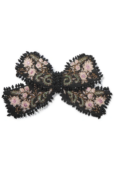 Shop Etro Embellished Embroidered Crepe Bow Hairclip In Black