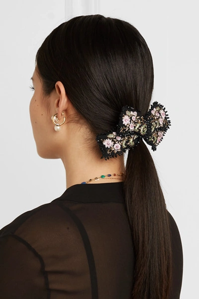 Shop Etro Embellished Embroidered Crepe Bow Hairclip In Black