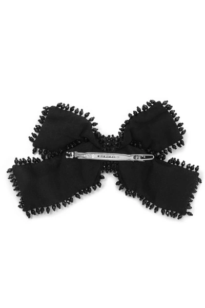 Shop Etro Embellished Embroidered Crepe Bow Hairclip In Black