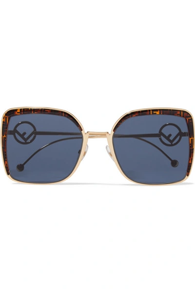 Shop Fendi Oversized Square-frame Gold-tone And Printed Tortoiseshell Acetate Sunglasses