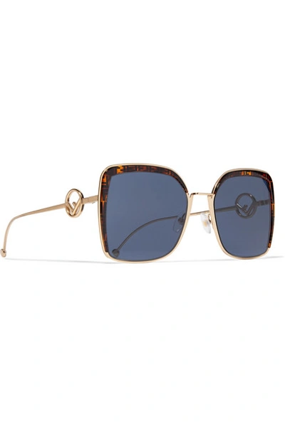 Shop Fendi Oversized Square-frame Gold-tone And Printed Tortoiseshell Acetate Sunglasses