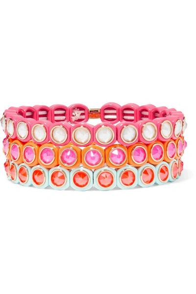 Shop Roxanne Assoulin Mini Me Set Of Three Neon Enamel And Swarovski Crystal Bracelets In Pink