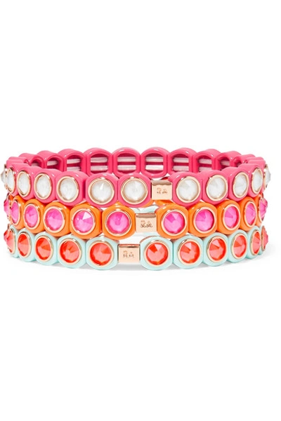 Shop Roxanne Assoulin Mini Me Set Of Three Neon Enamel And Swarovski Crystal Bracelets In Pink