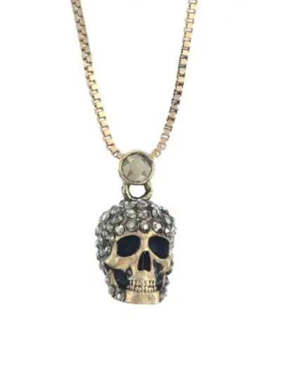 Shop Alexander Mcqueen Crystal Skull Goldtone Pendant Necklace In Light Tan