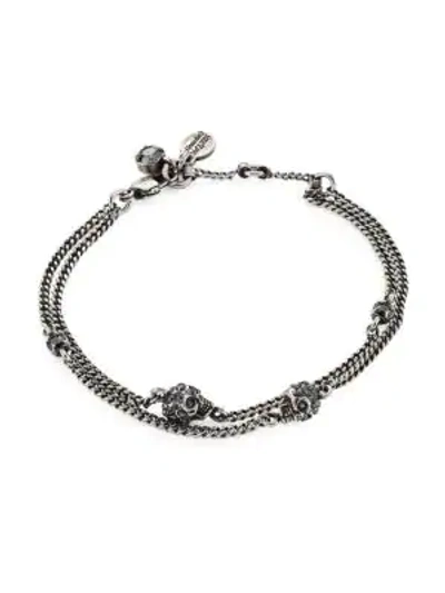 Shop Alexander Mcqueen Crystal Skull Multi-chain Bracelet In Silver