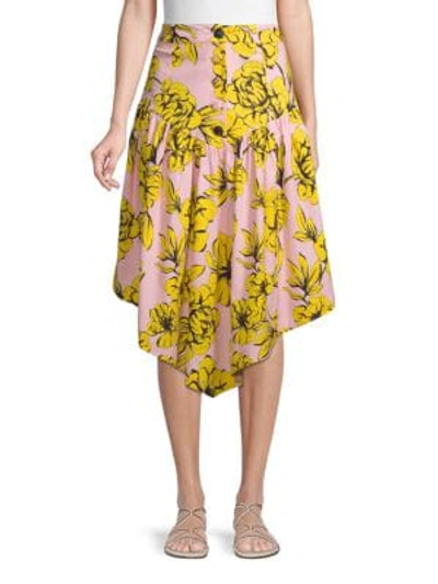 Shop Marissa Webb Floral Stretch Asymmetrical Skirt In Peony Pink