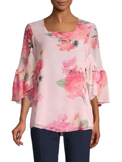 Shop Calvin Klein Collection Floral Bell-sleeve Top In Porcelain Rose