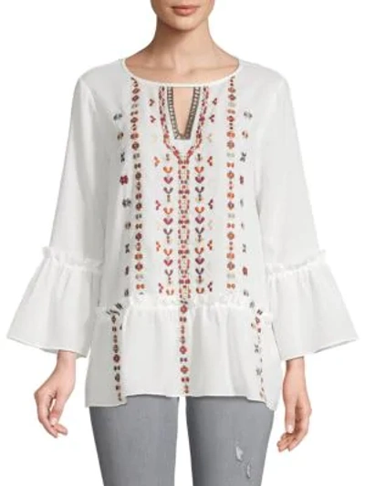 Shop Laundry By Shelli Segal Embroidered Boho Cotton Top In White