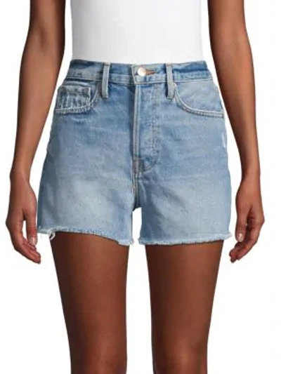 Shop Frame Rigid Re Release Distressed Denim Shorts In Light Blue