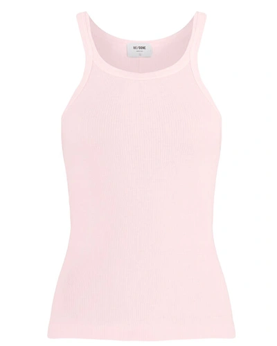 Shop Re/done Ribbed Cotton Tank In Pink