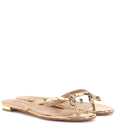 Shop Aquazzura Riva Metallic Leather Sandals In Gold