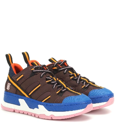 Burberry Nylon And Mesh Union Sneakers In Coffee / Blue | ModeSens