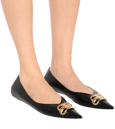 Shop Balenciaga Bb Knife Leather Ballet Flats In Black