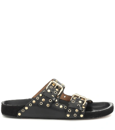 Shop Isabel Marant Lennyo Leather Sandals In Black