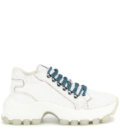 Shop Miu Miu Leather Sneakers In White