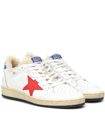 Shop Golden Goose Ball Star Leather And Shearling Sneakers In White