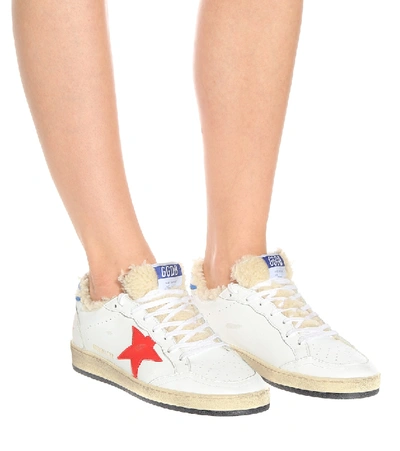 Shop Golden Goose Ball Star Leather And Shearling Sneakers In White