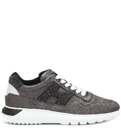 Shop Hogan Interactive³ Metallic Leather Sneakers In Grey