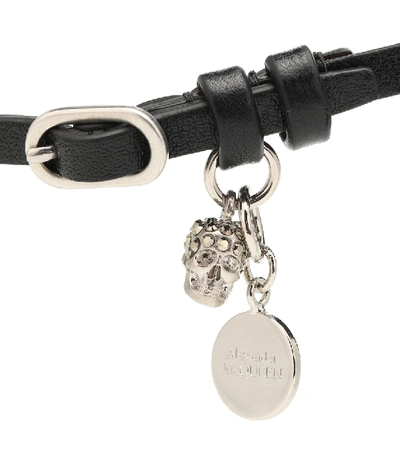 Shop Alexander Mcqueen Embellished Leather Bracelet In Black