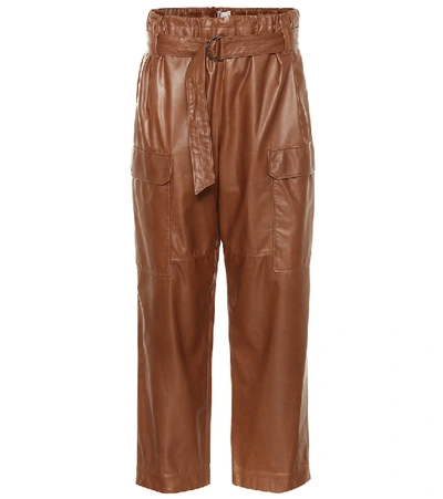 Shop Brunello Cucinelli High-rise Cropped Leather Pants In Brown