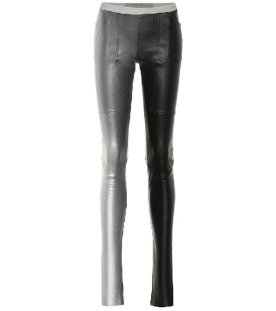 Shop Rick Owens Mid-rise Leather Leggings In Black