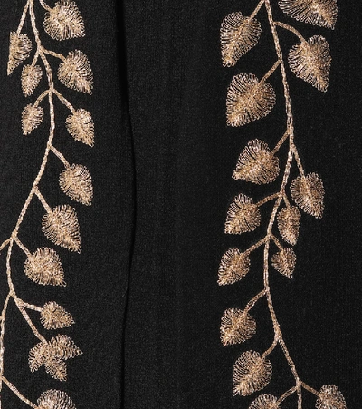 Shop Oscar De La Renta Embroidered Stretch-wool Dress In Black