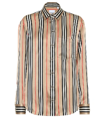 Shop Burberry Icon Stripe Silk-satin Shirt In Beige