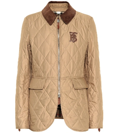 Shop Burberry Leather-trimmed Quilted Jacket In Beige