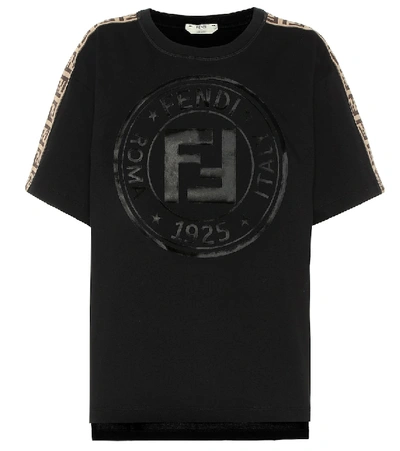 Shop Fendi Logo Printed Cotton T-shirt In Black