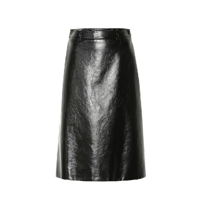 Shop Prada Leather Midi Skirt In Black