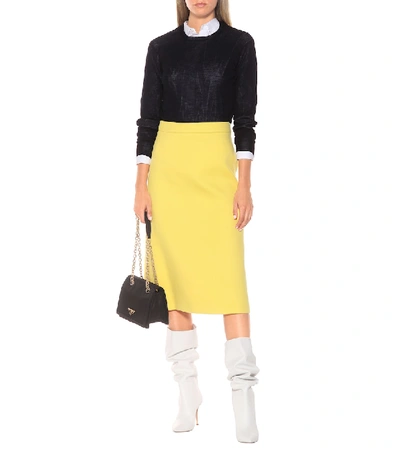 Shop Prada Wool Midi Skirt In Yellow