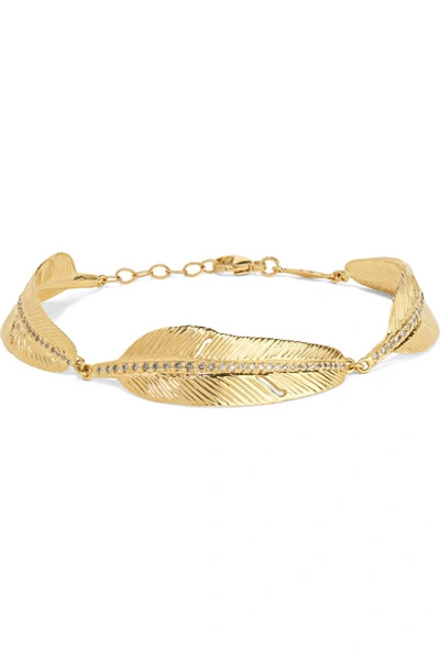 Shop Jacquie Aiche Feather 14-karat Gold Diamond Bracelet