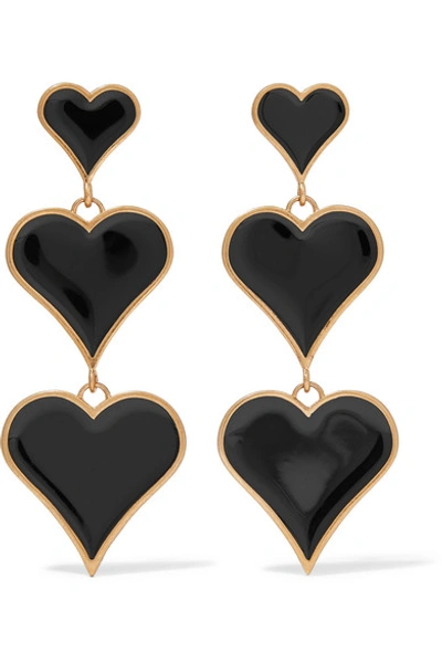 Shop Saint Laurent Gold-tone And Enamel Clip Earrings In Black