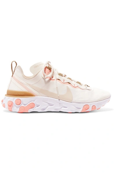 Shop Nike React Element 55 Neoprene, Faux Leather And Mesh Sneakers In Beige