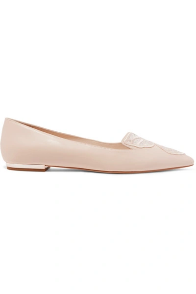 Shop Sophia Webster Crystal-embellished Embroidered Leather Point-toe Flats In Neutral