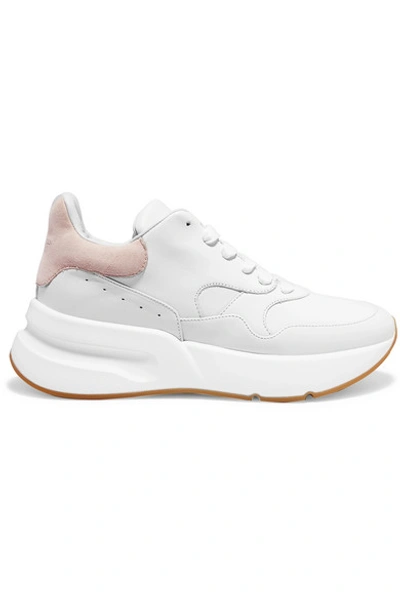 Shop Alexander Mcqueen Suede-trimmed Leather Exaggerated-sole Sneakers In White