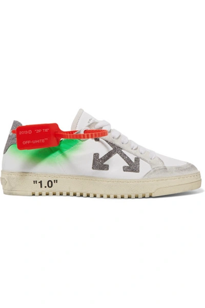 Shop Off-white Arrow 2.0 Distressed Leather And Suede Sneakers