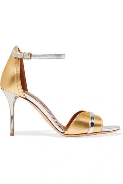 Shop Malone Souliers Honey 85 Two-tone Metallic Leather Sandals In Gold