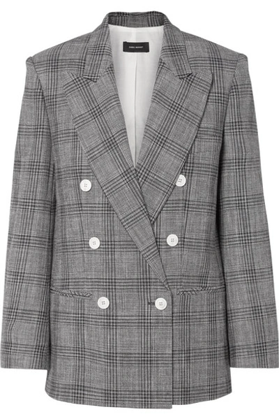 Shop Isabel Marant Deagan Double-breasted Checked Cotton-blend Blazer In Dark Gray