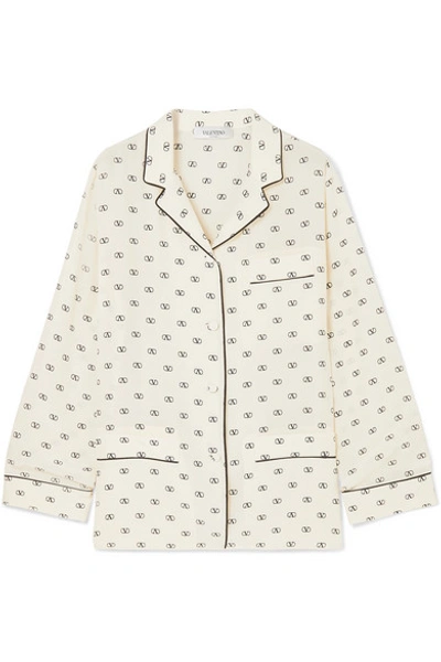 Shop Valentino Printed Silk Crepe De Chine Shirt In Ivory