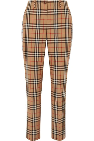 Shop Burberry Checked Cotton-twill Straight-leg Pants In Beige