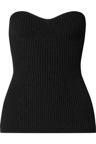 Shop Khaite Lucie Strapless Ribbed-knit Top In Black