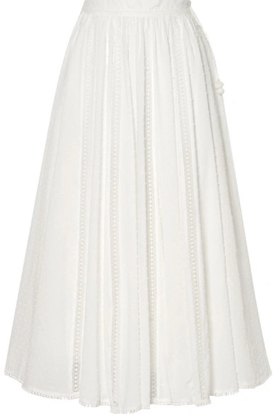 Shop Zimmermann Suraya Lace-trimmed Swiss-dot Cotton-voile Midi Skirt In White