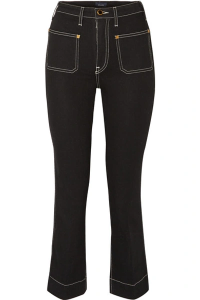 Shop Khaite Raquel Cropped High-rise Flared Jeans In Black