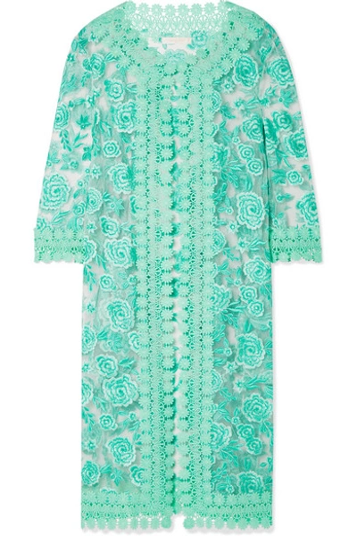 Shop Naeem Khan Guipure Lace-trimmed Embroidered Tulle Jacket In Mint