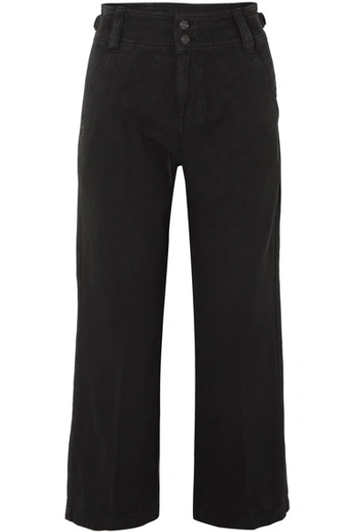 Shop Current Elliott The Relaxed Army Cotton And Linen-blend Wide-leg Pants In Black