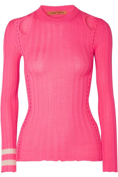 Shop Maggie Marilyn Hole Lot Of Loving Cutout Ribbed Wool-blend Sweater In Bright Pink